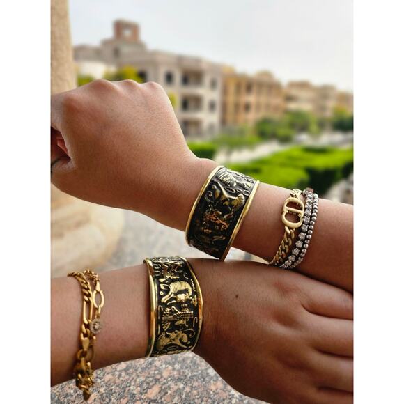 All Power Egyptian Bangle–Handmade Brass Cuff with Nefertiti, Cleopatra & Lotus - Picture 4 of 4